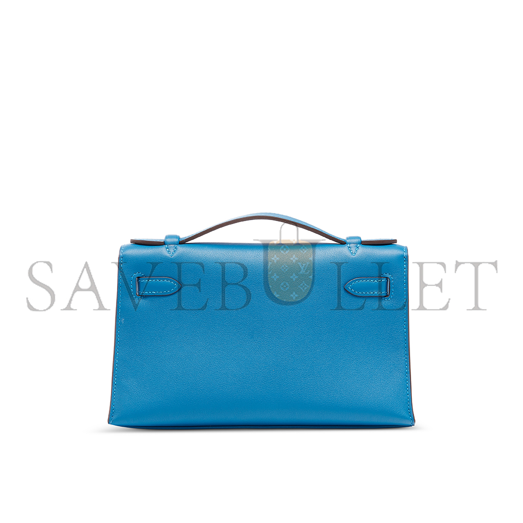 HERMES MASTER A MYKONOS SWIFT LEATHER KELLY POCHETTE WITH PALLADIUM HARDWARE (22*14*7cm) 